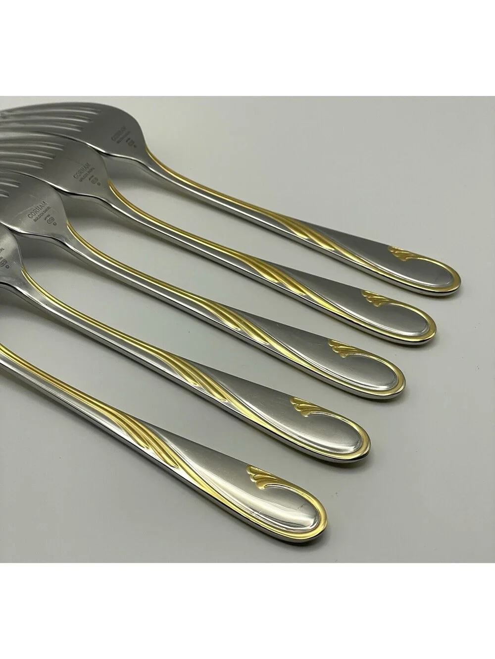 (5) Gorham GOLDEN SWIRL 18/8 Stainless Japan Dinner Fork Lot ~ 7 7/8”